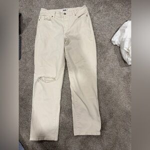 PAIGE Cream Cindy crop Pants with Distressed Knee